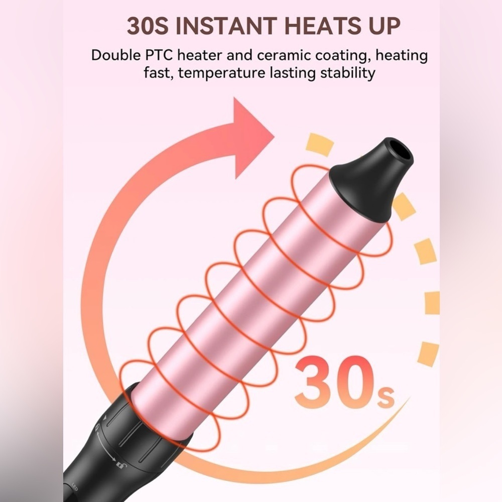 Pink Curling Wand Iron 1-1/4Inch: Clip Free Hair Curler Relaxed Curls & Beach​​​ - Picture 6 of 8